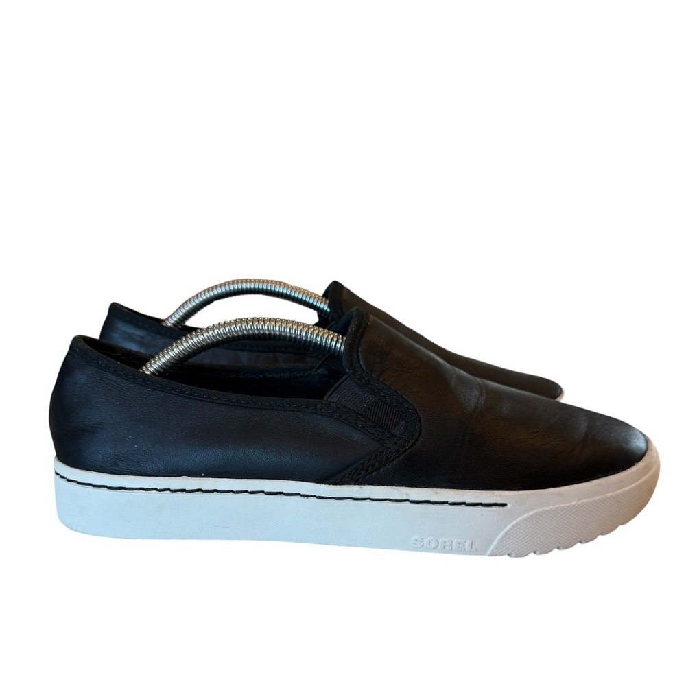 Sorel Caribou Black Leather Slip-On Sneakers Women's 7.5